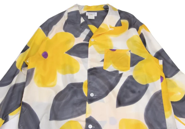 Yohji Yamamoto POUR HOMME Watercolor Floral Print Silk Open Collar Shirt K-161229_002