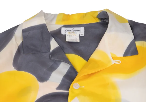 Yohji Yamamoto POUR HOMME Watercolor Floral Print Silk Open Collar Shirt K-161229_003