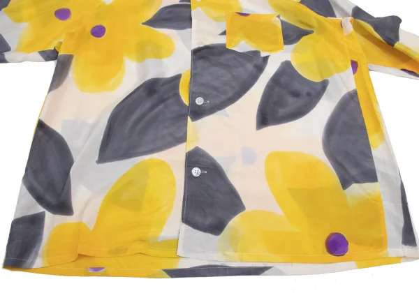Yohji Yamamoto POUR HOMME Watercolor Floral Print Silk Open Collar Shirt K-161229_009