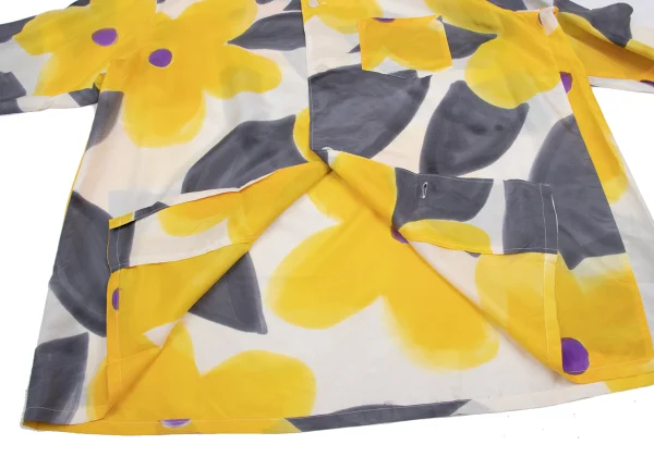 Yohji Yamamoto POUR HOMME Watercolor Floral Print Silk Open Collar Shirt K-161229_011