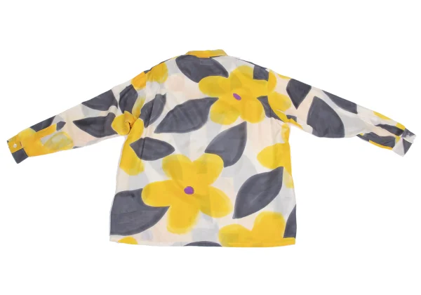 Yohji Yamamoto POUR HOMME Watercolor Floral Print Silk Open Collar Shirt K-161229_012