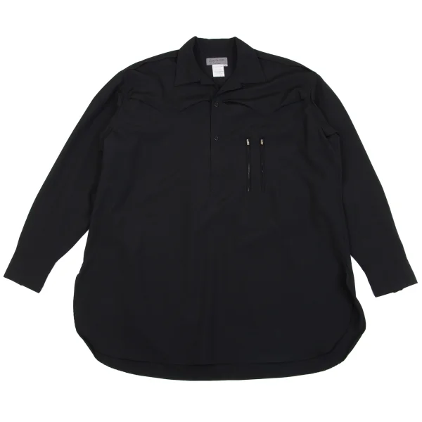 Yohji Yamamoto POUR HOMME Western Yoke Zip Pocket Wool Shirt Black M K-161230_001