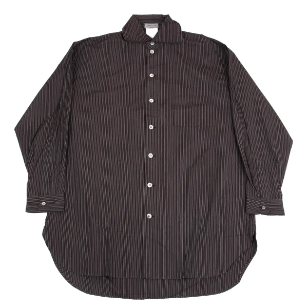 Yohji Yamamoto POUR HOMME Striped Cotton Wide Collar Shirt Brown M-L K-161233_001