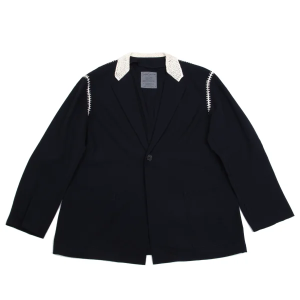 Yohji Yamamoto POUR HOMME Crochet Lace-trimmed Wool Gaba Jacket Navy M K-161240_001