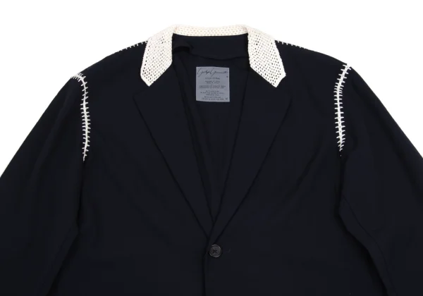 Yohji Yamamoto POUR HOMME Crochet Lace-trimmed Wool Gaba Jacket K-161240_002
