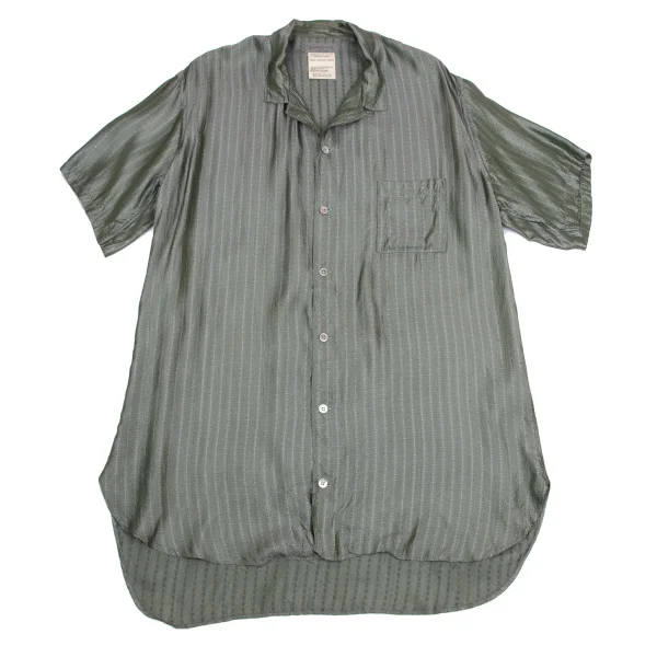 Yohji Yamamoto POUR HOMME Stripe Jacquard Rayon Shirt Green M-L K-161245_001