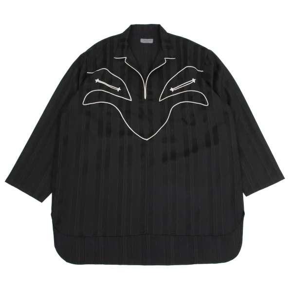 Yohji Yamamoto POUR HOMME Striped Jacquard Western Taping Pullover Shirt Black M-L K-161249_001