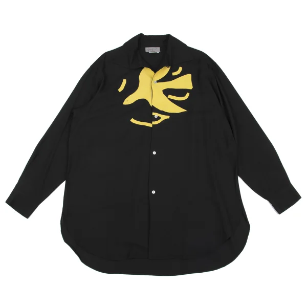 Yohji Yamamoto POUR HOMME Bird Patch Rayon Shirt Black,Yellow M K-161250_001
