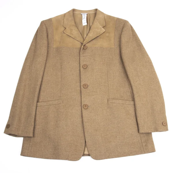 GIANNI VERSACE Suede Switching Wool Jacket Beige 56 K-161279_001