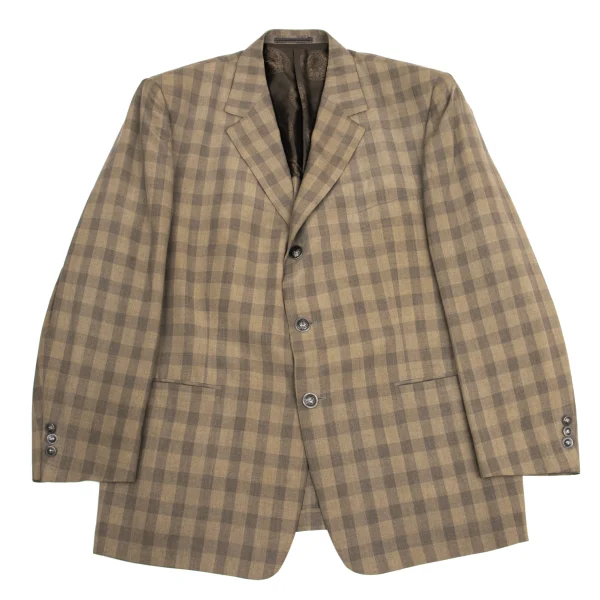 GIANNI VERSACE Silk Block Check Medusa Metal Button Jacket Beige 56 K-161280_001