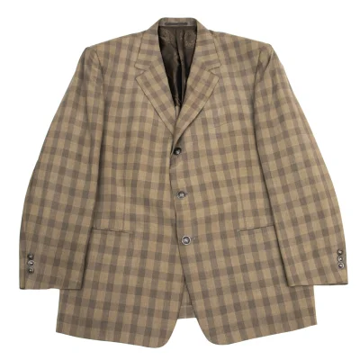 GIANNI VERSACE Silk Block Check Medusa Metal Button Jacket