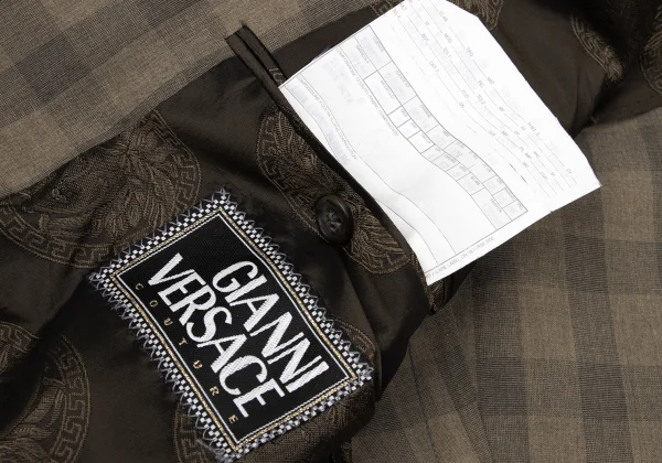 GIANNI VERSACE Silk Block Check Medusa Metal Button Jacket K-161280_016