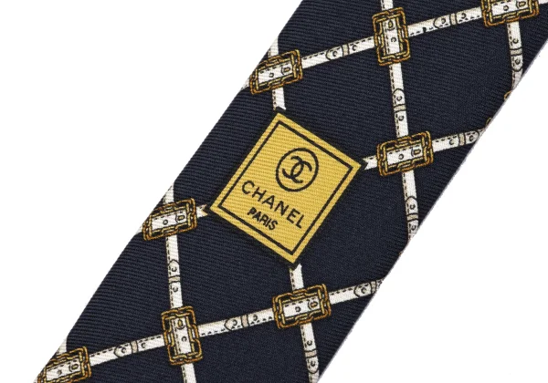 CHANEL Coco Mark Chain Printed Silk Tie K-161297_006