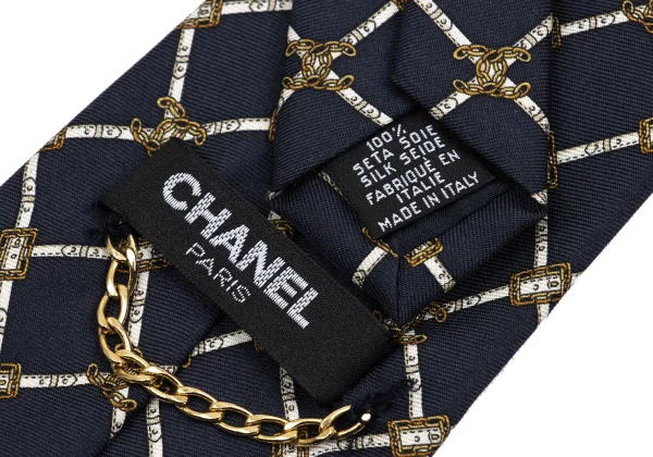 CHANEL Coco Mark Chain Printed Silk Tie K-161297_007