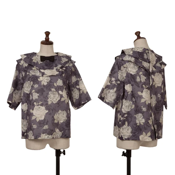 tricot COMME des GARCONS Neck Ribbon Floral Print Cotton Linen Blouse Purple M K-161316_001