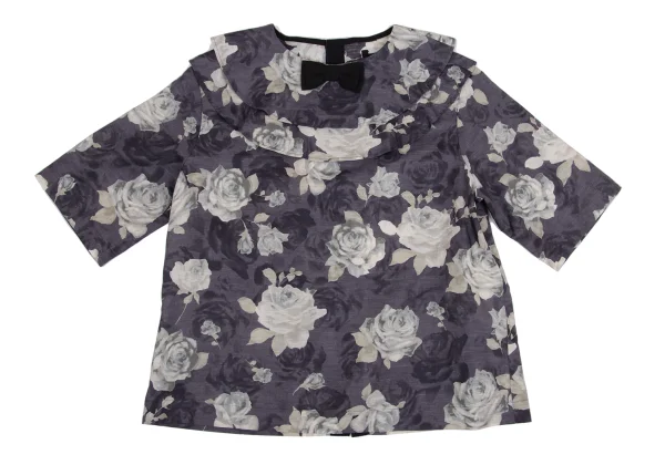 tricot COMME des GARCONS Neck Ribbon Floral Print Cotton Linen Blouse K-161316_002