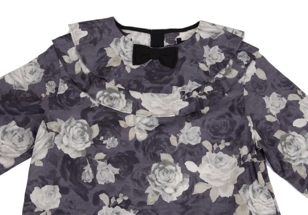 tricot COMME des GARCONS Neck Ribbon Floral Print Cotton Linen Blouse K-161316_003
