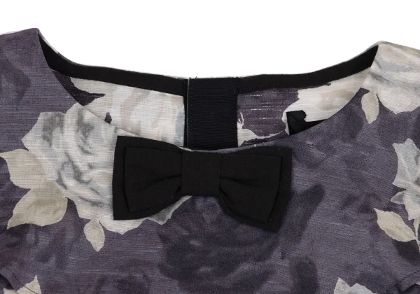 tricot COMME des GARCONS Neck Ribbon Floral Print Cotton Linen Blouse K-161316_004