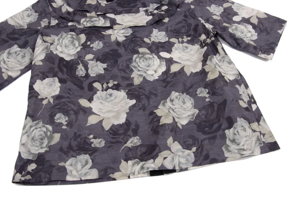 tricot COMME des GARCONS Neck Ribbon Floral Print Cotton Linen Blouse K-161316_007