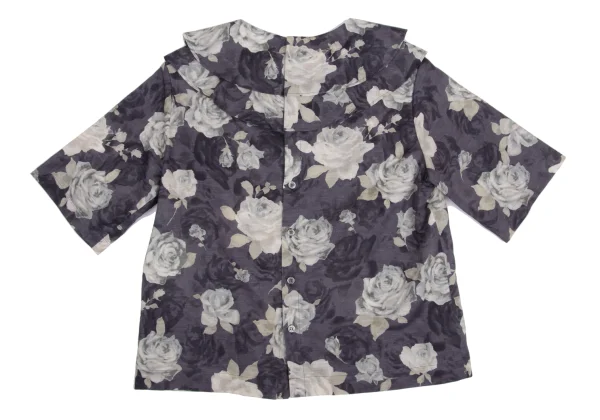 tricot COMME des GARCONS Neck Ribbon Floral Print Cotton Linen Blouse K-161316_008
