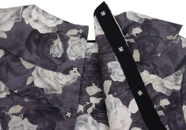 tricot COMME des GARCONS Neck Ribbon Floral Print Cotton Linen Blouse K-161316_010
