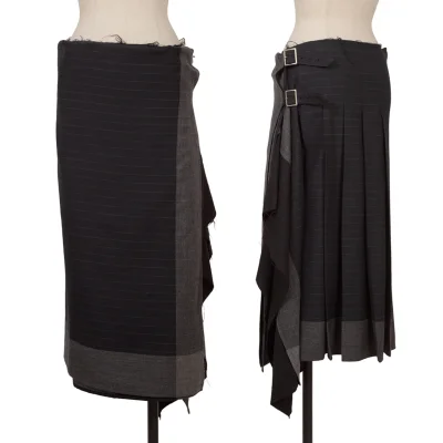 COMME des GARCONS Half Pleats Striped Wool Wrap Skirt