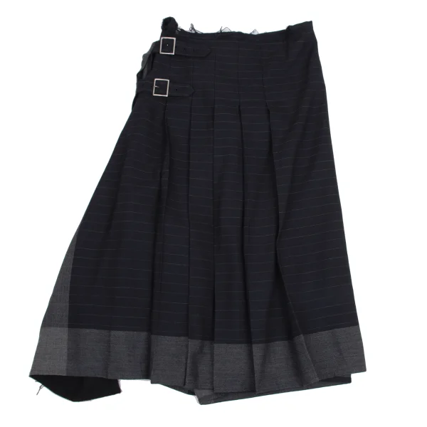 COMME des GARCONS Half Pleats Striped Wool Wrap Skirt K-161320_009