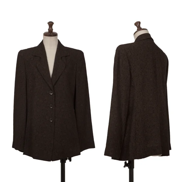 HIROKO KOSHINO pret a porter Botanical Jacquard Lapel Design Jacket Brown S-M K-161328_001