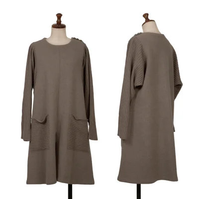 HIROKO KOSHINO TRUNK Wool Blend Rib Switching Hem Slit Tunic