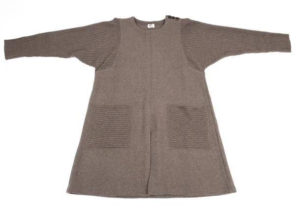 HIROKO KOSHINO TRUNK Wool Blend Rib Switching Hem Slit Tunic K-161329_002