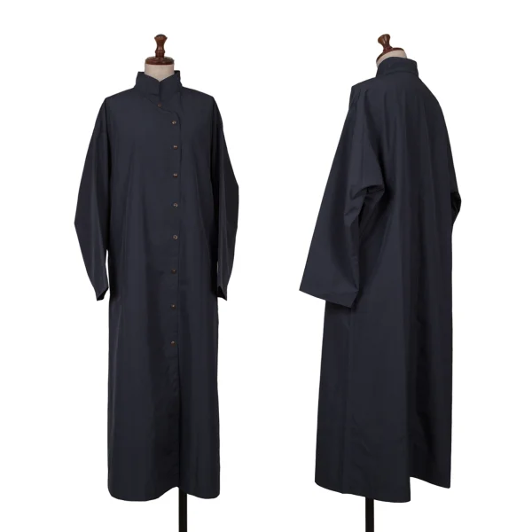 HIROKO KOSHINO TRUNK Poly Stand Collar Snap Coat Navy S-M K-161330_001