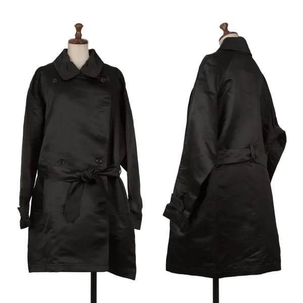 DKNY ESSENTIALS Silk Satin Double Belted Coat Black M K-161335_001