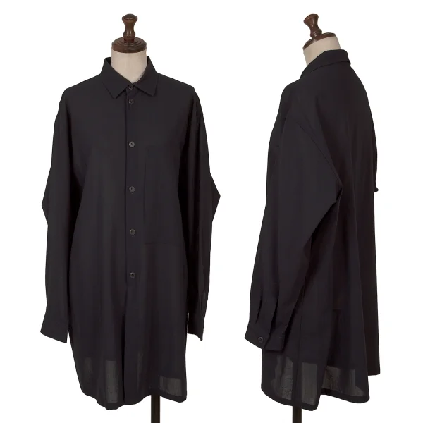 Y's Pocket Design Sheer Wool Shirt Navy S-M K-161339_001