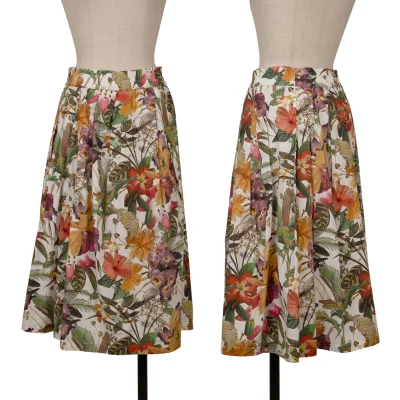 NARACAMICIE Botanical Printed Elastic Waist Tuck Skirt
