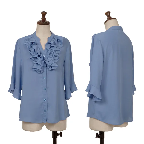 NARACAMICIE Poly Chiffon Frill Blouse Blue 0 K-161345_001