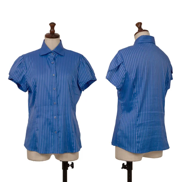 NARACAMICIE Striped Weave Stretch Blouse Blue 2 K-161346_001