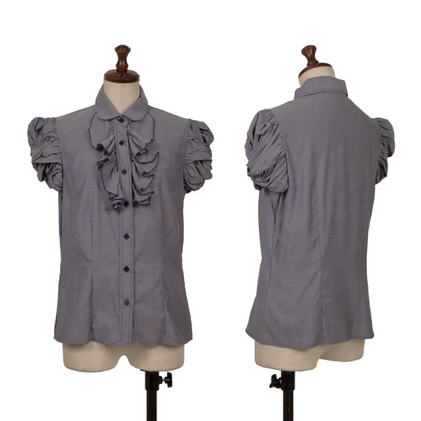 NARACAMICIE Cotton Frill Blouse Navy,White S-M K-161348_001