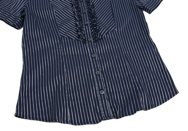 NARACAMICIE Lame Striped Frill Stretch Short Sleeve Blouse K-161350_006