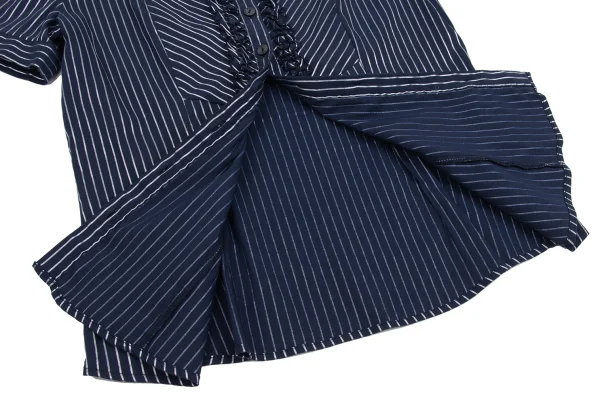 NARACAMICIE Lame Striped Frill Stretch Short Sleeve Blouse K-161350_007