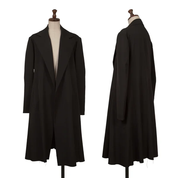 Yohji Yamamoto FEMME Wool Gaba Cut-off Hem Buttonless Long Jacket Black 1 K-161363_001