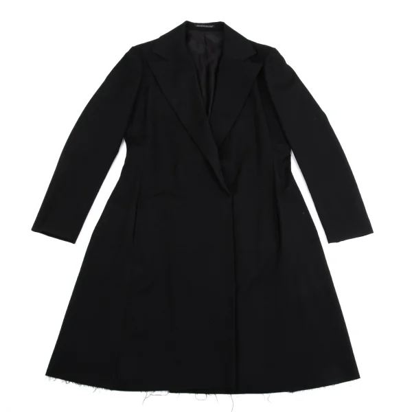 Yohji Yamamoto FEMME Wool Gaba Cut-off Hem Buttonless Long Jacket K-161363_002
