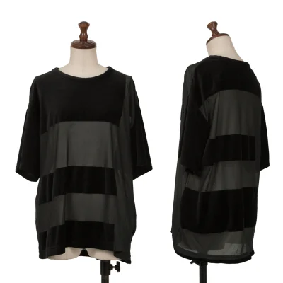 Y's Cotton Poly See-through Velour Stripe T-shirt