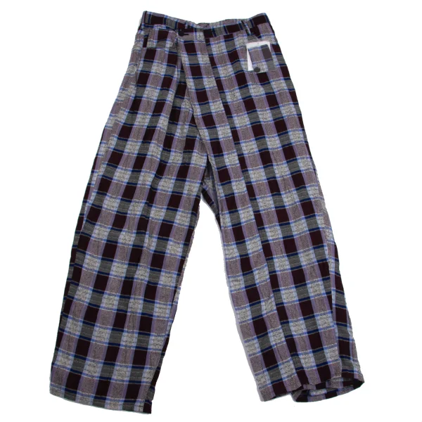 Y's Rayon Blend Half Wrap Check Wide Pants Purple,Blue 2 K-161373_001