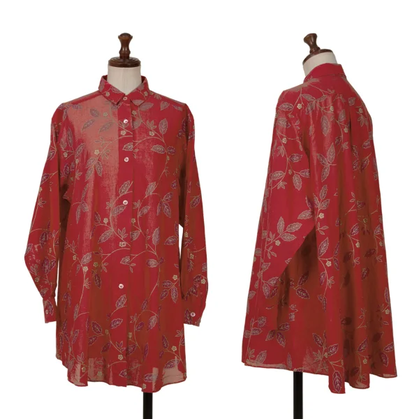 KENZO Cotton Botanical Printed Flare Shirt Red M K-161382_001