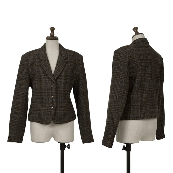 KENZO Wool Check Short Jacket Brown M K-161385_001