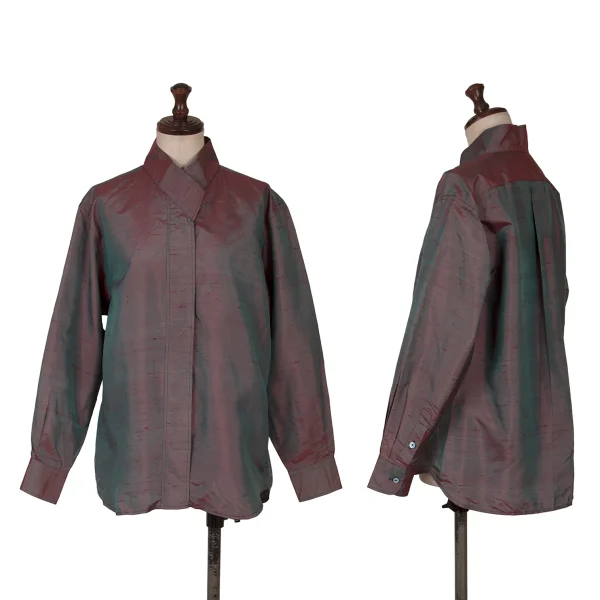 KENZO Silk Fly Front Stand Collar Shirt Purple M K-161388_001