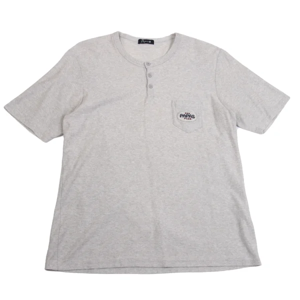 Papas+ Cotton Blend Logo Patch Henley T-Shirt Grey M K-161401_001