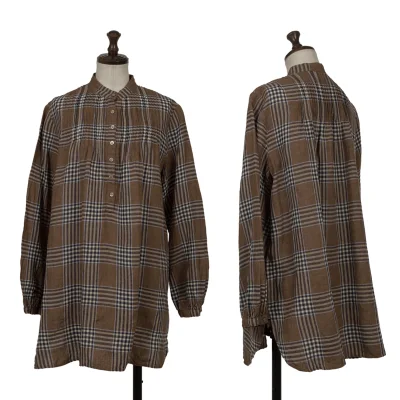 Mademoiselle NON NON Linen Blend Check Pin-tuck Design Blouse