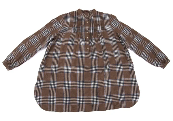 Mademoiselle NON NON Linen Blend Check Pin-tuck Design Blouse K-161402_002