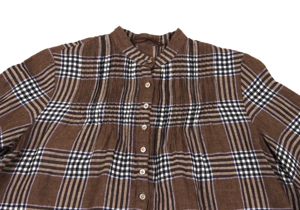Mademoiselle NON NON Linen Blend Check Pin-tuck Design Blouse K-161402_003
